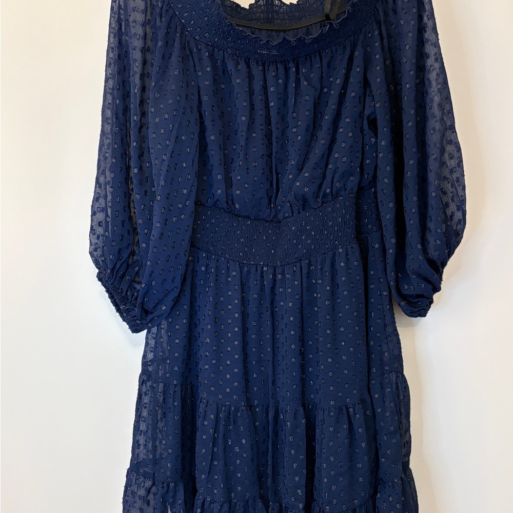 LAST CALL! PremierAmour Blue Tiered Midi Sequin Party Dress with Bishop Sleeves - Picture 2 of 8